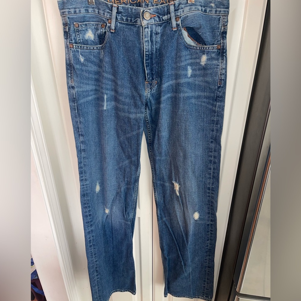 American Eagle Mens Distressed Jeans 32x34 Low Rise‎ Straight